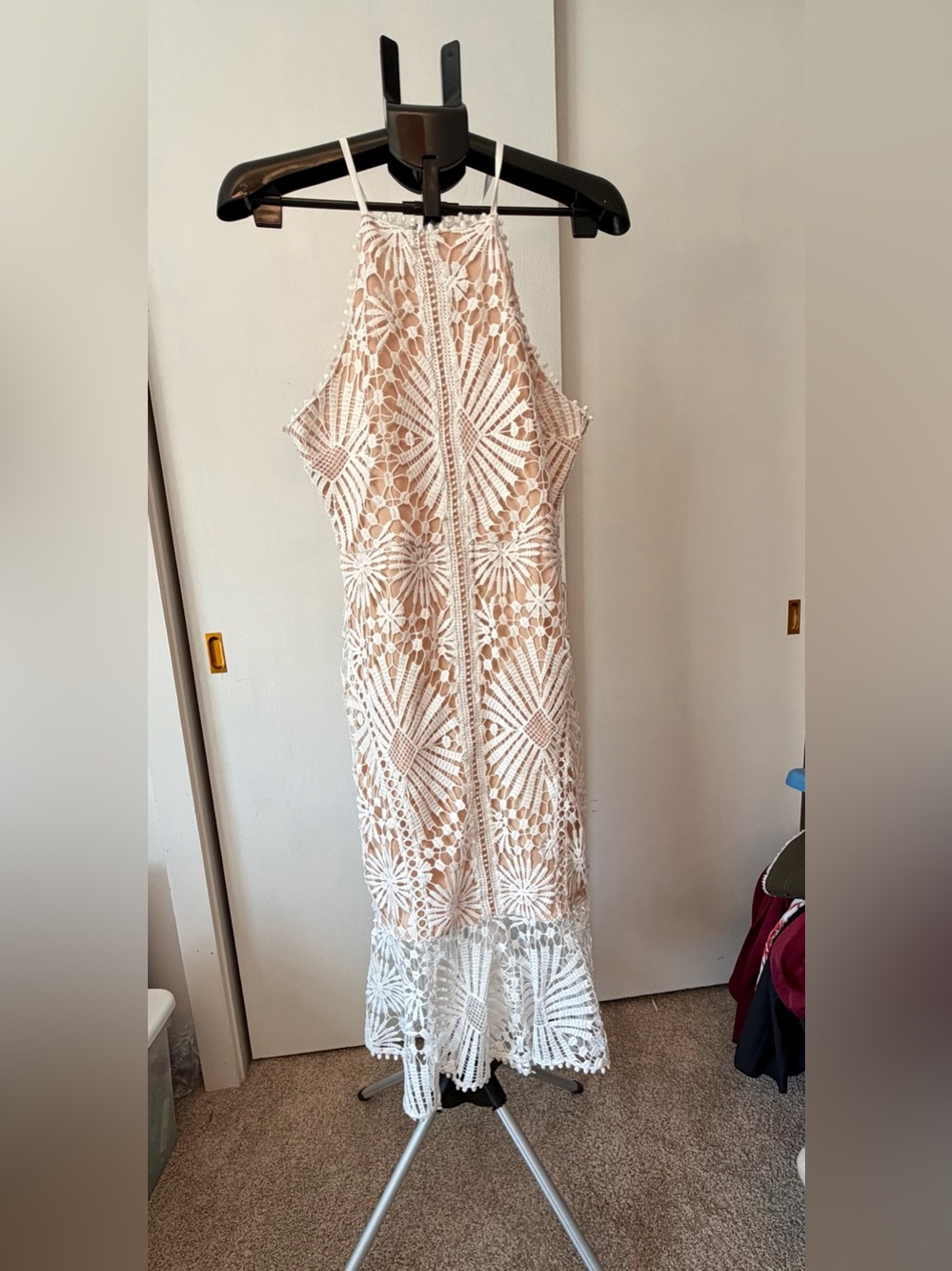 Just Me White Crochet Halter Maxi Dress